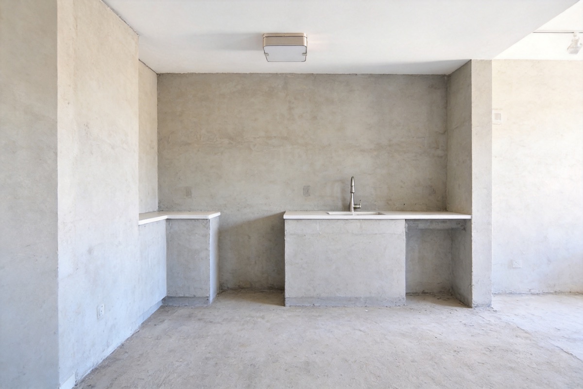 Bare concrete kitchen shell before fit-out